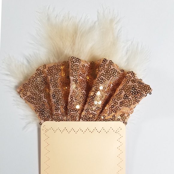NEW Rose Gold Sequin Ruffle & Feather Pocket Square Insert - Picture 3 of 7